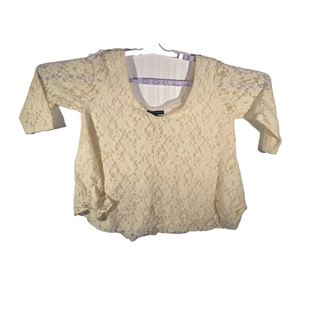 American‎ Eagle Outfitters Womens Ivory Floral Lace Classic Blouse Top Size M